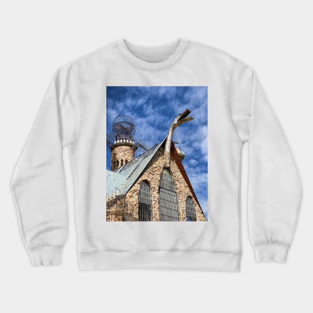 Bishop Castle With Fire Breathing Dragon Crewneck Sweatshirt by Debra Martz